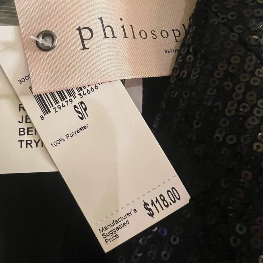 Philosophy Black Sequin Blazer Jacket Size Small NWT - Picture 12 of 15